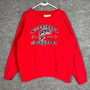 VINTAGE American‎ Naturals Fish Bass Fishing Crewneck Sweatshirt Red size XL